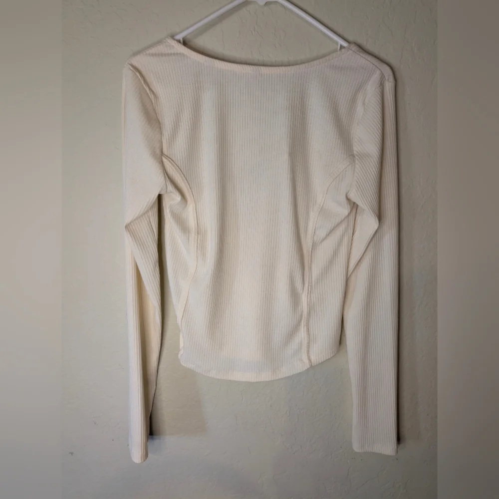 Shyanne Cream Ribbed Hook-and-Eye Corset Design Long Sleeve Top - Picture 6 of 6